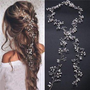 Bridal Rose Gold & Gold Silver Extra Long Pearl & Crystal Beads Bridal Hair Vine